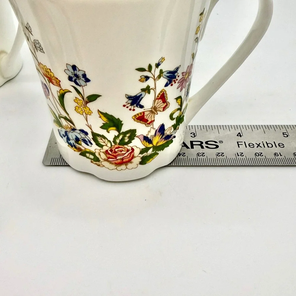 Aynsley Home Coffee Mug Set 2 Bone China Cottage Garden Floral Fluted England